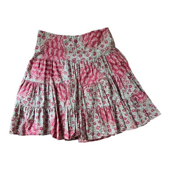 Multi-Patterned Boho Cotton Midi Tiered Skirt M - Picture 1 of 4